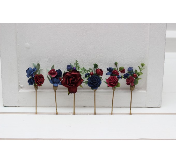 Bridesmaid gift. Set of 6 bobby pins.Burgundy navy blue hairpins. Flower bobby pins. Floral headpiece. Bridal flower accessories. Bridesmaid bobby pins. 5307