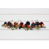  Set of  8 bobby pins  in  burgundy navy blue and rust color scheme. Hair accessories. Flower accessories for wedding.  5343