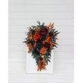 Teal, Rust & Gold Cascading Bridal Bouquet | Orange & Burgundy Faux Wedding Flowers for Fall, Boho & Halloween Weddings