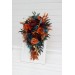 Teal, Rust & Gold Cascading Bridal Bouquet | Orange & Burgundy Faux Wedding Flowers for Fall, Boho & Halloween Weddings