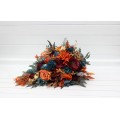 Teal, Rust & Gold Cascading Bridal Bouquet | Orange & Burgundy Faux Wedding Flowers for Fall, Boho & Halloween Weddings