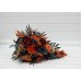 Teal, Rust & Gold Cascading Bridal Bouquet | Orange & Burgundy Faux Wedding Flowers for Fall, Boho & Halloween Weddings