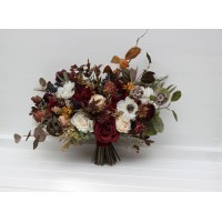 Burgundy ivory white brown flowers. Bridal bouquet. Faux bouquet. Fall wedding bouquet. Silk flowers. Boho wedding. Brown oliva greenery. Bridal bouquet. Faux bouquet. Bridesmaid bouquet. 5310