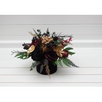 Black burgundy gold centerpiece. Table decor. Wedding flowers in box. 5305