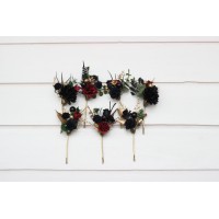  Set of  7 hair pins in black burgundy gold  color scheme. Hair accessories. Flower accessories for wedding.  5305