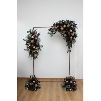  Flower arch arrangement in black burgundy gold green colors.  Arbor flowers. Floral archway. Faux flowers for wedding arch. 5305