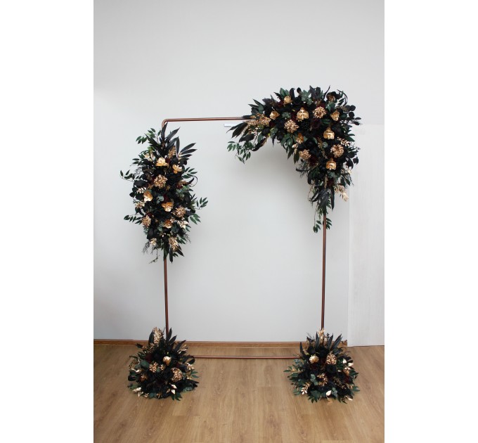 Flower Arch Arrangement in Black, Burgundy, Gold & Green | Faux Floral Archway for Wedding