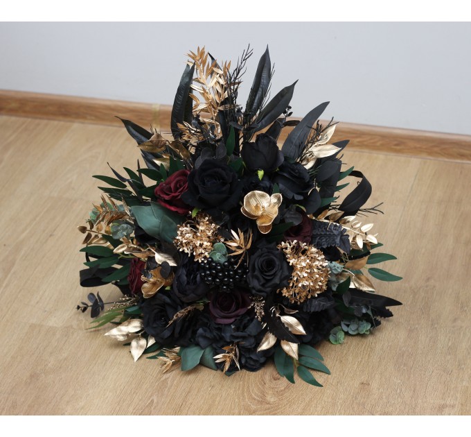 Standing flowers in burgundy black gold green color scheme. Aisle flowers. Wedding decorations. Floor flowers. 5305