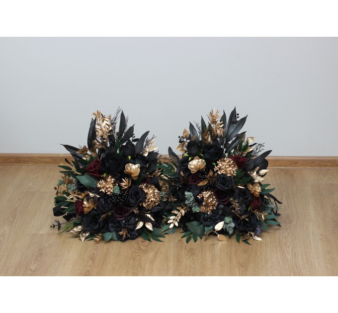 Standing flowers in burgundy black gold green color scheme. Aisle flowers. Wedding decorations. Floor flowers. 5305