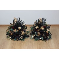 Standing flowers in burgundy black gold green color scheme. Aisle flowers. Wedding decorations. Floor flowers. 5305