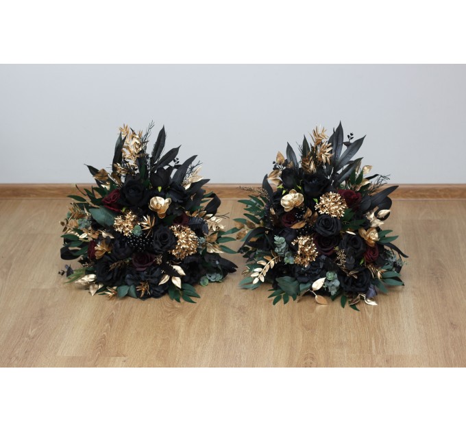 Standing flowers in burgundy black gold green color scheme. Aisle flowers. Wedding decorations. Floor flowers. 5305