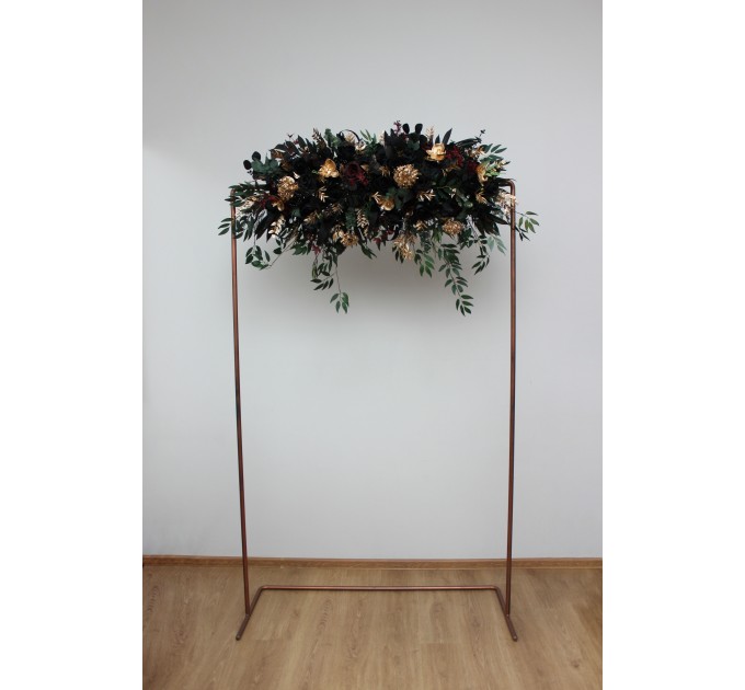 Flower Arch Arrangement in Black, Burgundy, Gold & Green | Faux Floral Archway for Wedding