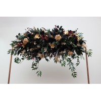  Flower arch arrangement in black burgundy gold green colors.  Arbor flowers. Floral archway. Faux flowers for wedding arch. 5305