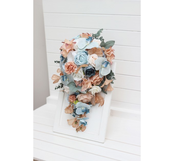 Wedding Bouquets in Sky Blue, Dusty Terracotta & Beige | Faux Bridal & Bridesmaid Bouquets