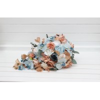 Bouquets in sky blue dusty terracotta beige color theme. Bridal bouquet. Faux bouquet. Bridesmaid bouquet. 5314