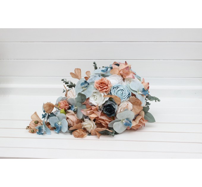 Wedding Bouquets in Sky Blue, Dusty Terracotta & Beige | Faux Bridal & Bridesmaid Bouquets