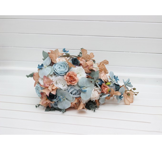Wedding Bouquets in Sky Blue, Dusty Terracotta & Beige | Faux Bridal & Bridesmaid Bouquets