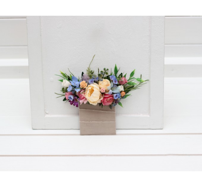 Pocket Boutonniere in Cream, Pink, Blue & Peach | Faux Flower Accessories