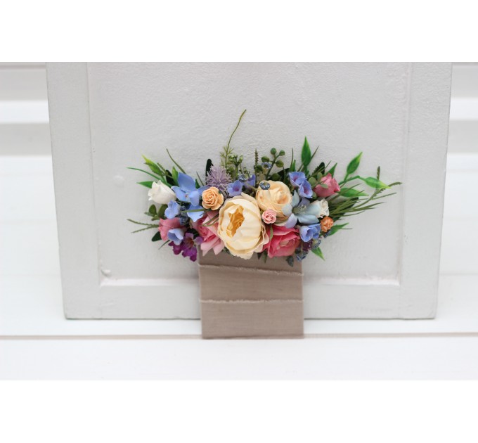 Pocket Boutonniere in Cream, Pink, Blue & Peach | Faux Flower Accessories