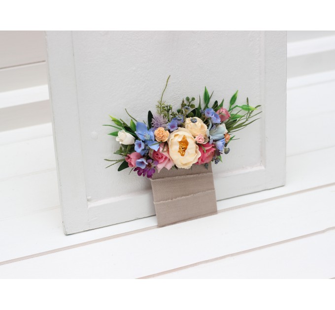 Pocket Boutonniere in Cream, Pink, Blue & Peach | Faux Flower Accessories