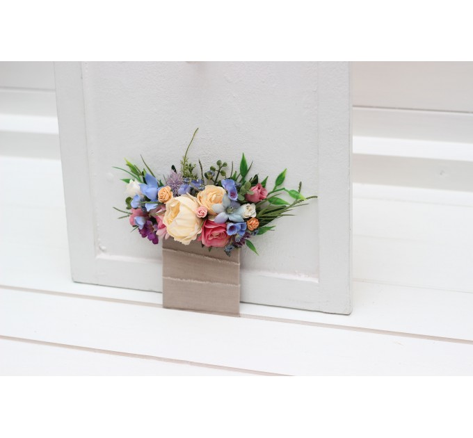 Pocket Boutonniere in Cream, Pink, Blue & Peach | Faux Flower Accessories