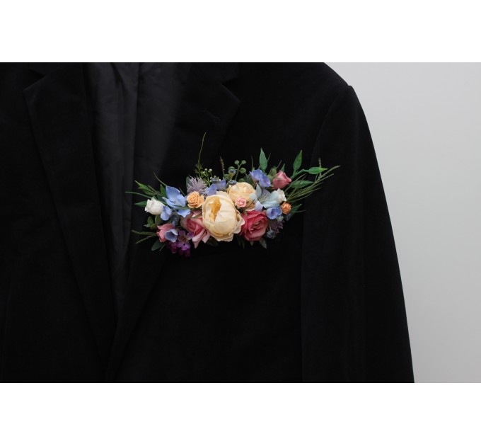 Pocket Boutonniere in Cream, Pink, Blue & Peach | Faux Flower Accessories