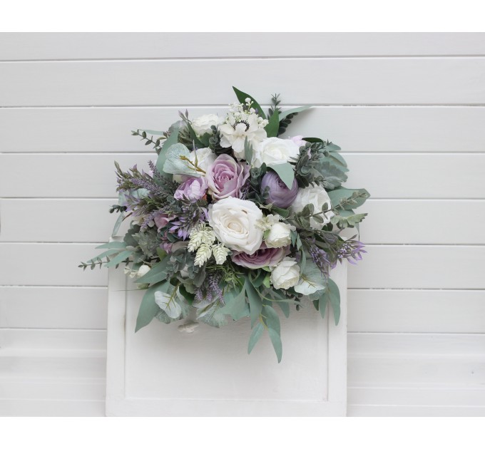 Wedding Bouquets in White, Lilac, Purple & Sage Green | Faux Bridal & Bridesmaid Bouquets