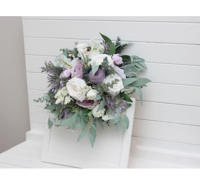 Wedding Bouquets in White, Lilac, Purple & Sage Green | Faux Bridal & Bridesmaid Bouquets