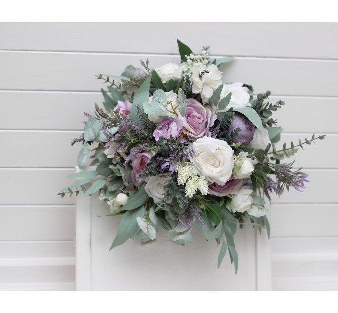 Wedding Bouquets in White, Lilac, Purple & Sage Green | Faux Bridal & Bridesmaid Bouquets