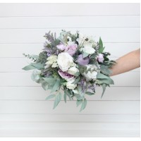 Bouquets in white lilac purple sage green color theme. Bridal bouquet. Faux bouquet. Bridesmaid bouquet. 5315