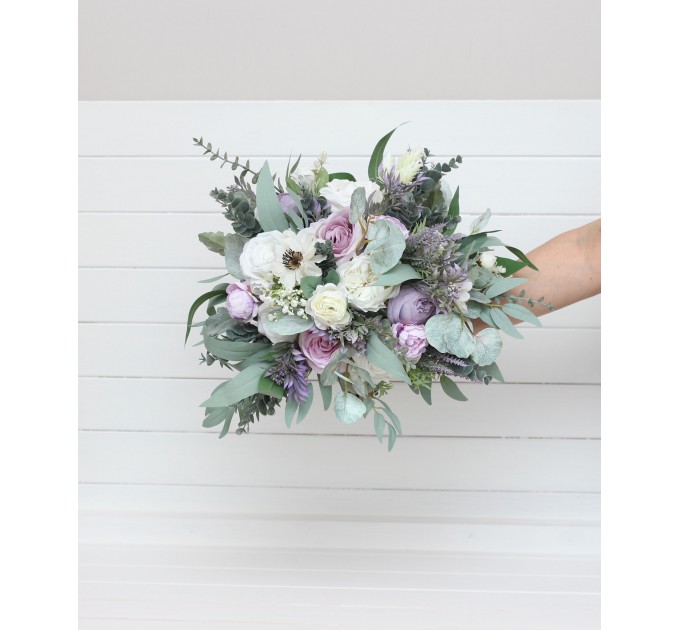 Wedding Bouquets in White, Lilac, Purple & Sage Green | Faux Bridal & Bridesmaid Bouquets