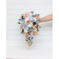 Bouquets in sky blue dusty terracotta beige color theme. Bridal bouquet. Faux bouquet. Bridesmaid bouquet. 5314