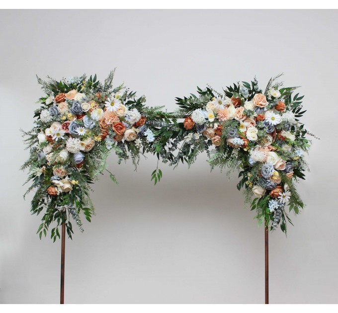 Flower Arch Arrangement in Ivory, Yellow, Peach & Dusty Blue | Faux Floral Archway for Wedding