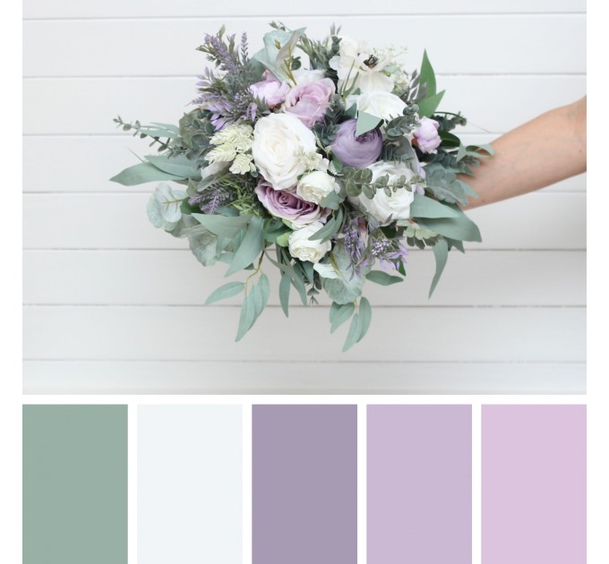 Wedding Bouquets in White, Lilac, Purple & Sage Green | Faux Bridal & Bridesmaid Bouquets