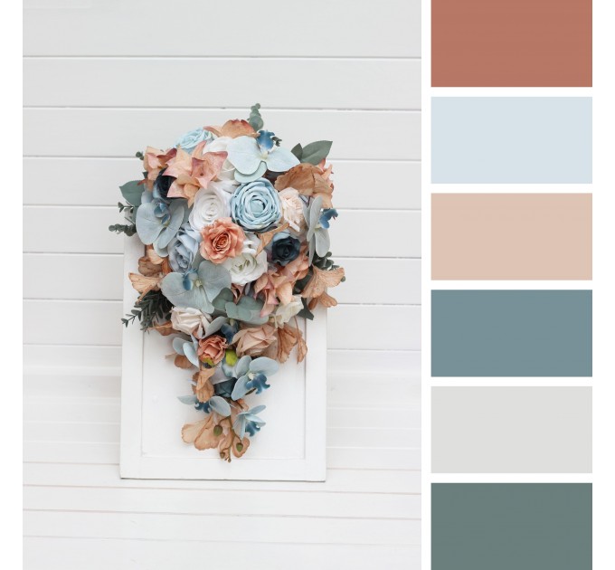 Wedding Bouquets in Sky Blue, Dusty Terracotta & Beige | Faux Bridal & Bridesmaid Bouquets
