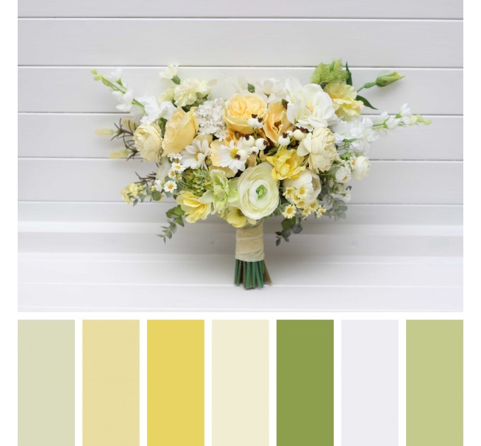 White and Yellow and Green Bouquets for Spring-Summer Weddings