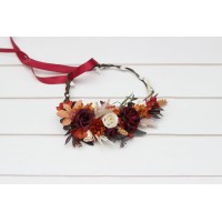 Rust burgundy ivory flower crown. Hair wreath. Flower girl crown. Wedding flowers. 5272