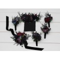 Wedding Boutonnieres & Wrist Corsage in Purple, Black, Navy Blue, Burgundy, Silver & Green | Faux Flower Accessories