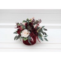 Burgundy blush pink centerpiece. Table decor. Wedding flowers in box. 5080