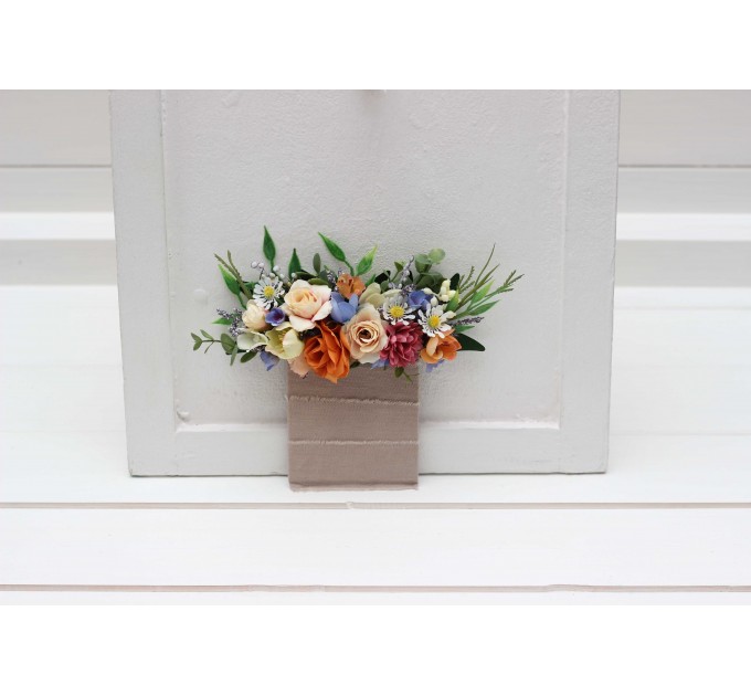 Pocket Boutonniere in Orange, Peach & Blue | Faux Flower Accessories