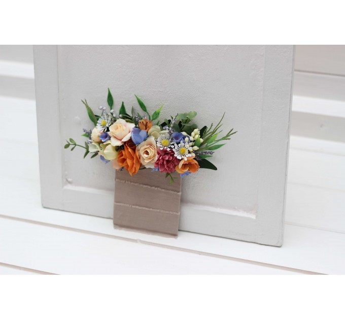 Pocket Boutonniere in Orange, Peach & Blue | Faux Flower Accessories