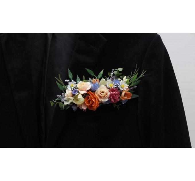 Pocket Boutonniere in Orange, Peach & Blue | Faux Flower Accessories