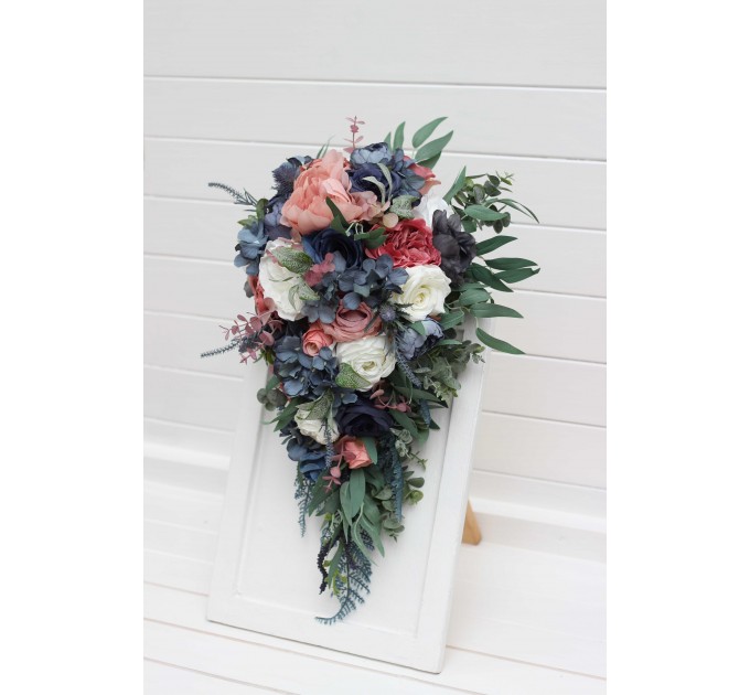 Wedding Bouquets in Dusty Rose, Mauve & Navy Blue | Faux Bridal & Bridesmaid Bouquets