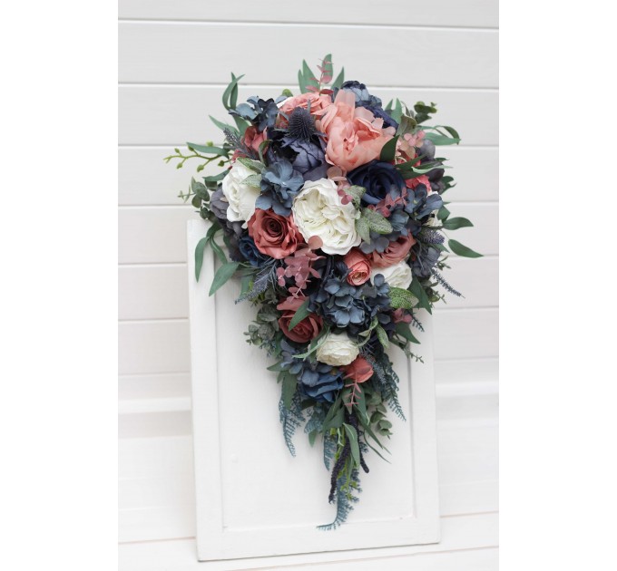 Wedding Bouquets in Dusty Rose, Mauve & Navy Blue | Faux Bridal & Bridesmaid Bouquets