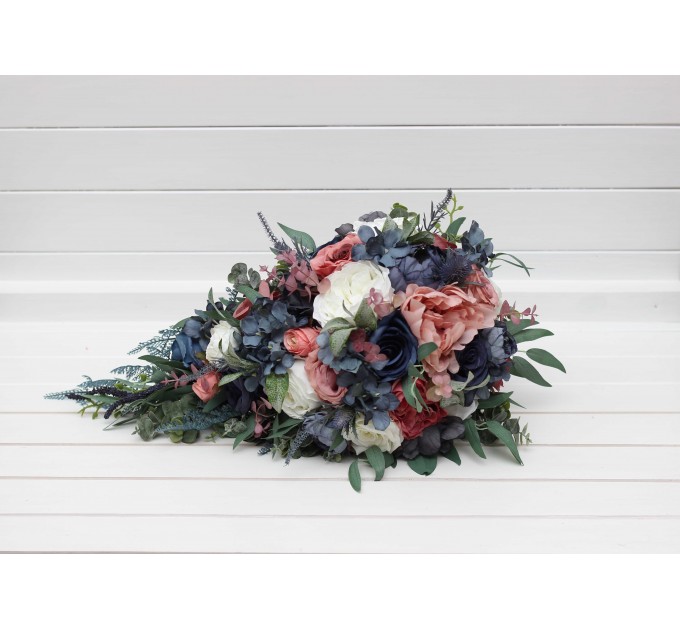 Wedding Bouquets in Dusty Rose, Mauve & Navy Blue | Faux Bridal & Bridesmaid Bouquets