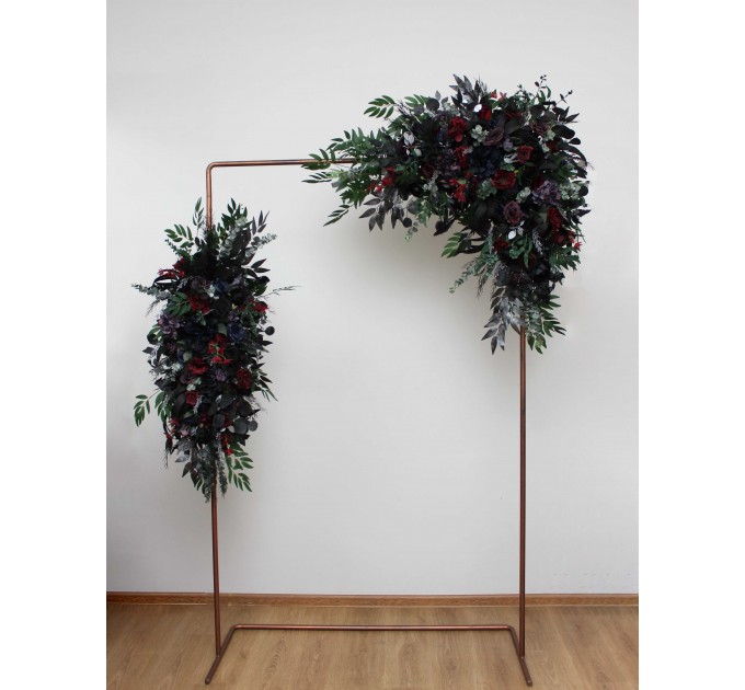 Flower Arch Arrangement in Purple, Black, Navy Blue, Burgundy, Silver & Green | Faux Floral Archway for Gothic Wedding