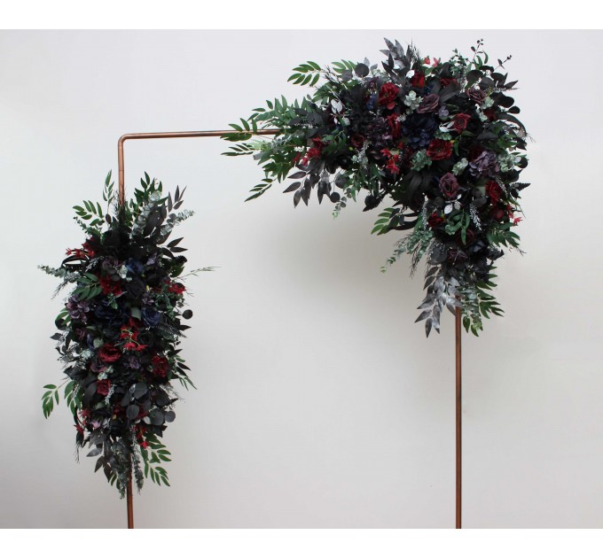 Flower Arch Arrangement in Purple, Black, Navy Blue, Burgundy, Silver & Green | Faux Floral Archway for Gothic Wedding