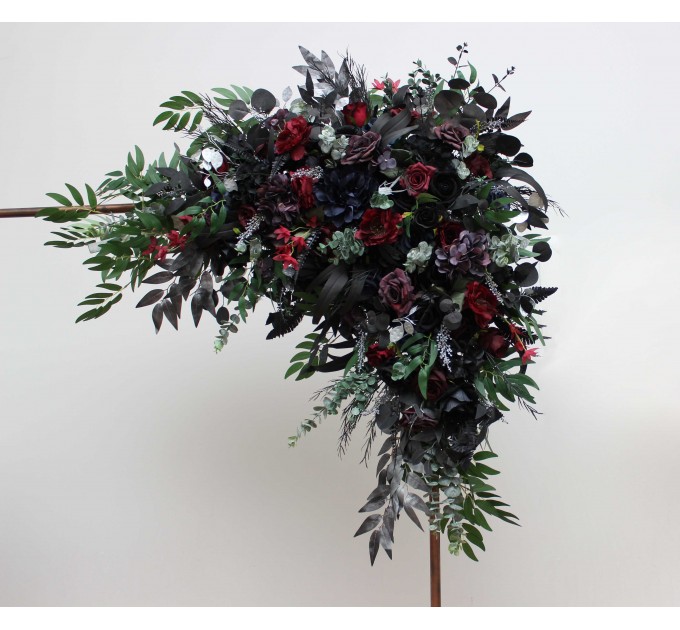 Flower Arch Arrangement in Purple, Black, Navy Blue, Burgundy, Silver & Green | Faux Floral Archway for Gothic Wedding