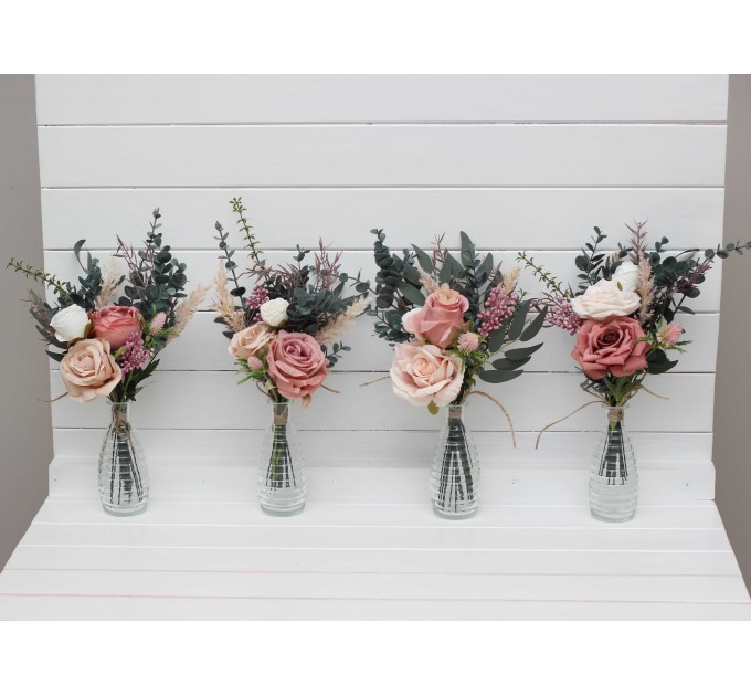 Mini bouquets for vases. Flowers for wedding decor. Dusty rose cream blush pink bouquet. Centerpiece. 5122