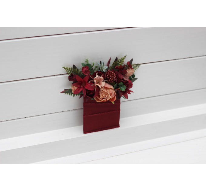 Pocket Boutonniere in Burgundy & Dusty Rose | Faux Flower Accessories